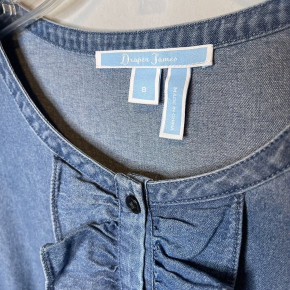 draper james dress Size 8 blue denim sleeveless ruffle top modest jean bell Slv - Picture 5 of 5